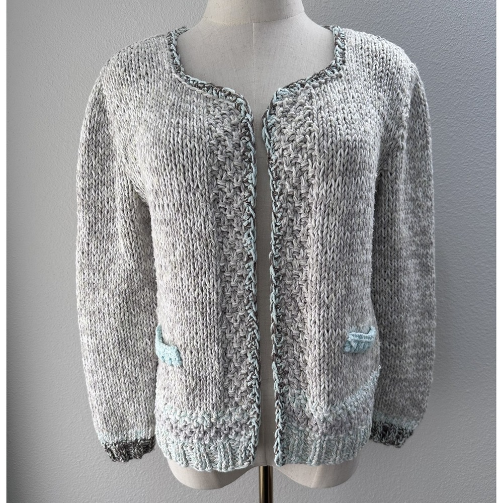 Rare Vintage Caroline Freese 90s Hand-Knit Cardigan Lady Jacket M Made in USA